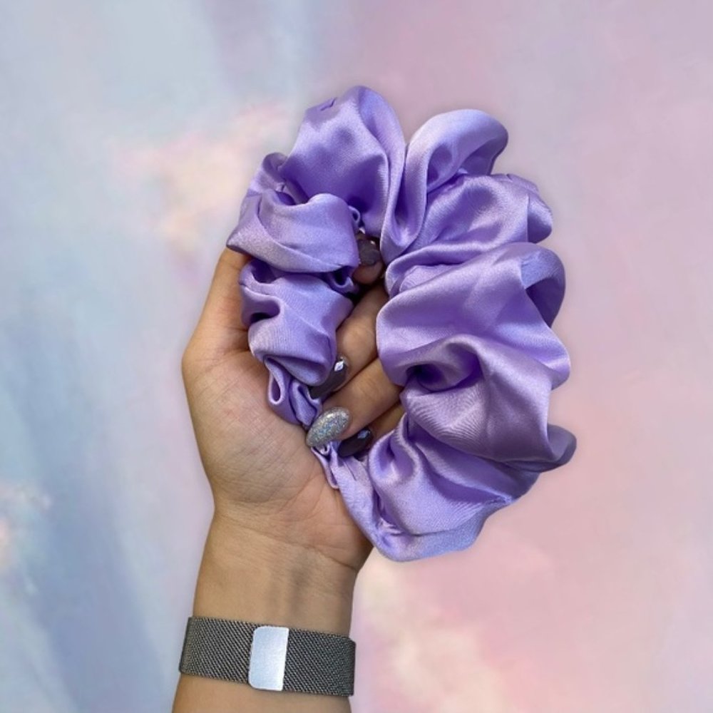 handsewn size xl lilac mulberry silk scrunchie